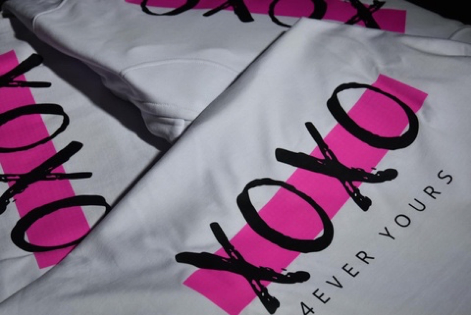 White tee with pink screen print