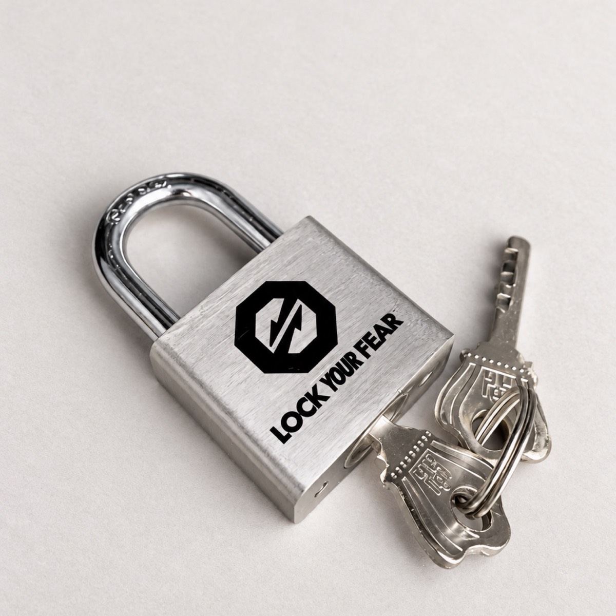 Metal padlock with engraved logo